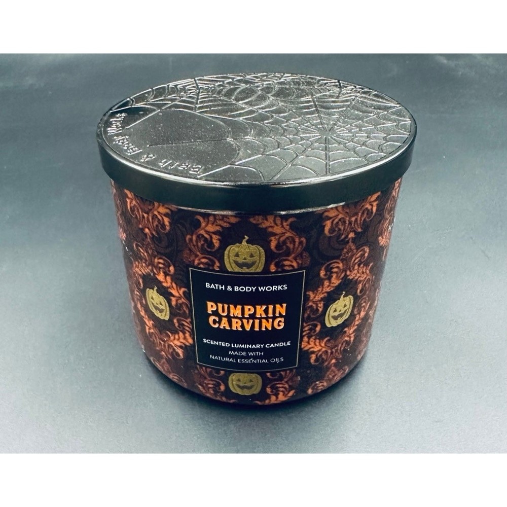 RETIRED Bath & Body Works Halloween Pumpkin Carving 3 Wick Candle 14.5 oz